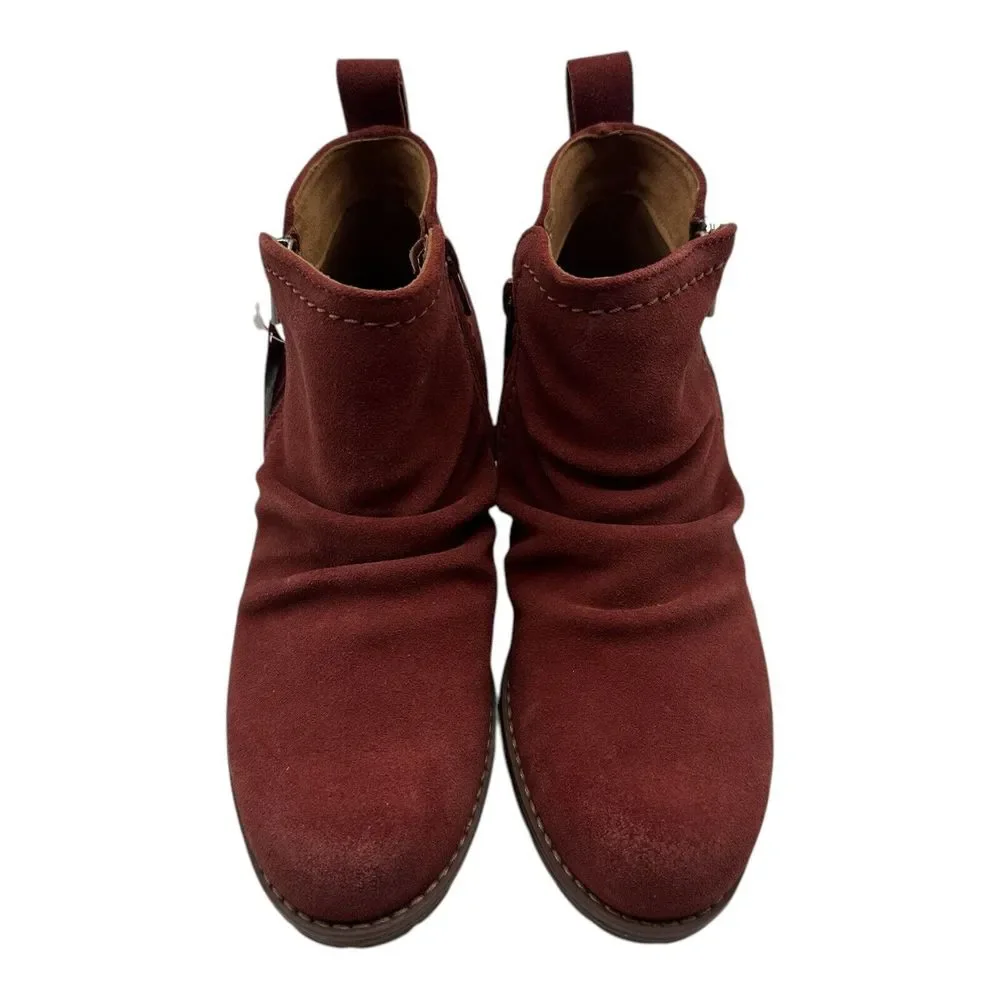 Clarks Aspra Walk Boot Women 6.5 Chestnut Brown Suede Side Zip Bootie Waterproof